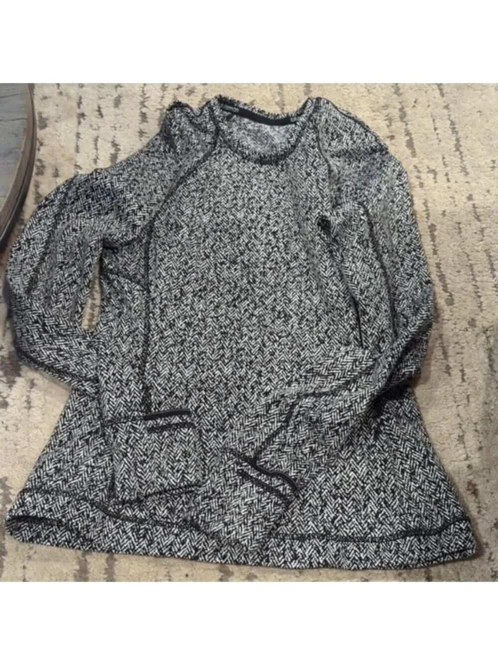 Lululemon Runderful Long Sleeve Scattered Herringbone Black White